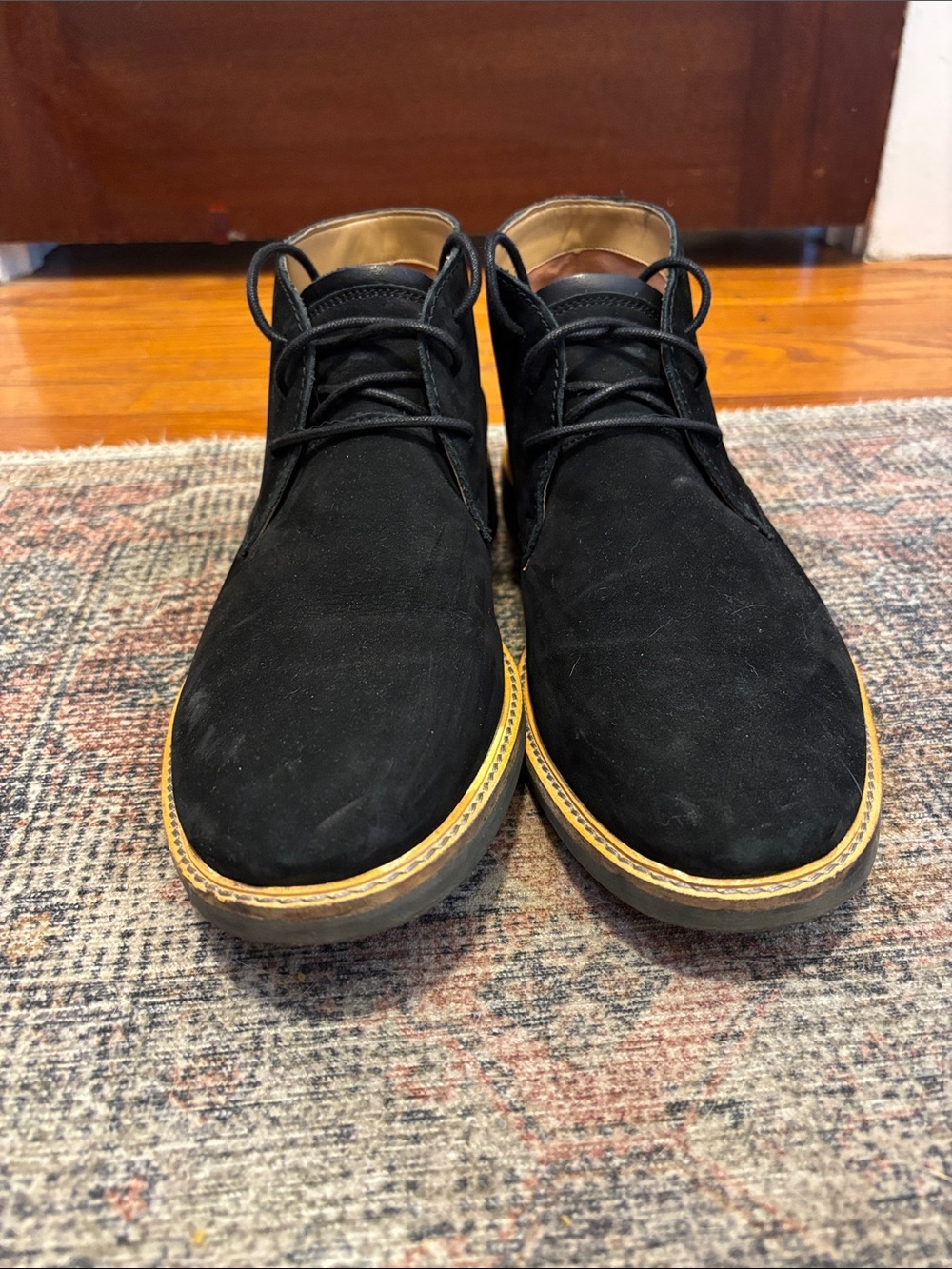 Clarks Black Suede Chukka Boots with Contrasting Tan Welt